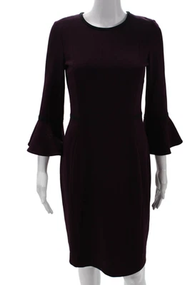 Calvin Klein Womens Knee Length Zippered Flounce Sleeve Dress Burgundy Size 4 - Image 1 of 4