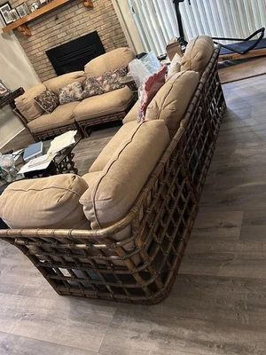 Sofá seccional vintage marrón Jordan exterior 5 piezas ratán impecable estado Foto 1 de 4
