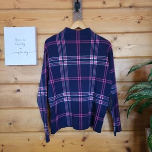 Suéter Suéter Tahari Nuevo con Etiquetas Simulado Cuello Embudo Tartán Cuadros Elastizado Azul Rosa Talla M - Imagen 1 de 8