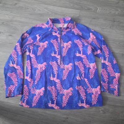 Sudadera Pullover Lilly Pulitzer Cuarto Cremallera Azul Rosa Estampado Hoja de Tigre XL Foto 1 de 4