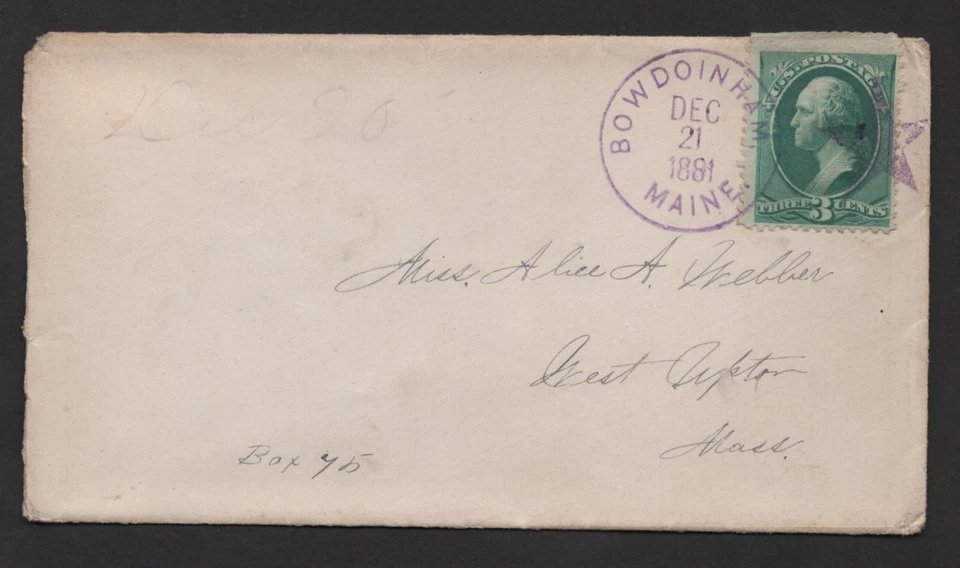 US 1881 COVER W/ PURPLE STAR FANCY CANCEL BOWDOINHAM ME TO WEST NEWTON MA - Image 1 of 2