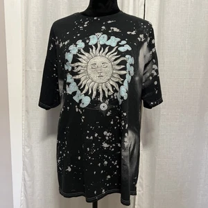 LOVE TRIBE Hippie T-shirt Large Tee Black Blue Sun design splatter Don't Stress - Picture 1 of 5