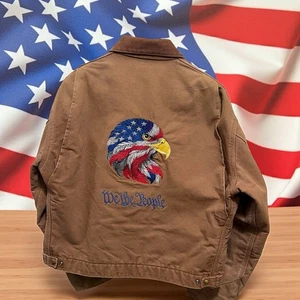 WE THE PEOPLE  Eagle Vintage Carhartt  Detroit  Jacket Size 46 ? Duck Brown Rare - Picture 1 of 19