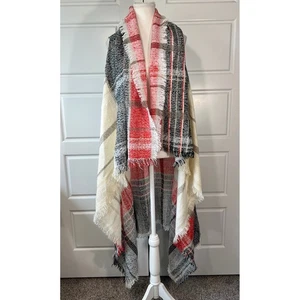Vince Camuto Manta Bufanda Envoltura Mantón Flecos Cuadros Rojo Negro Gris Crema OS - Imagen 1 de 10