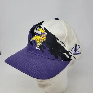 Gorra de colección Minnesota Vikings SnapBack logotipo pintura atlética salpicaduras lana años 90 - Imagen 1 de 8