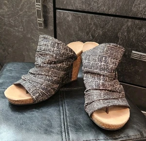 Coconuts Matisse Cork Platform Wedge Sandals Shoes Black & White Women's Sz 8 - Picture 1 of 9