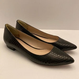 Pour La Victoire Snakeskin Flats Black Leather Womens 7.5 Point Toe - Picture 1 of 9