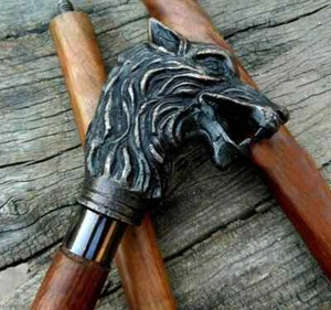 Nebula WereWolf Gothic Steampunk Walking Stick Wooden Walking Cane, 3 Fold - Picture 1 of 5