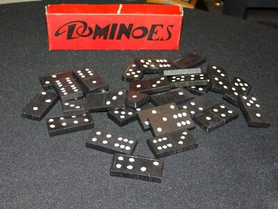 Vintage Transogram Miniature Dominos Travel Tiles~ 28 Wood Tiles in Original Box - Image 1 of 3