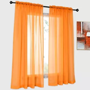 DONREN 2 Panels Solid Color Orange Sheer Curtains Elegant Rod Pocket 52"X45" - Picture 1 of 7