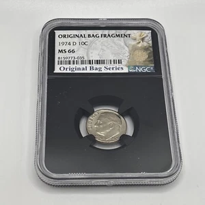 1974 D 10C NGC Roosevelt Dime Original Bag Fragment MS66 - Picture 1 of 2