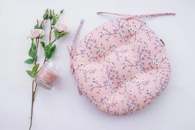 Outdoor  Water-Repellent Chair Cushion with Ties — Blush Blossom - Image 1 of 4