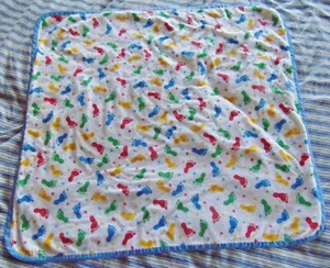 Handmade Foot Prints, Hearts and Stars 2 sided White and Yellow Baby Blanket - Picture 1 of 3