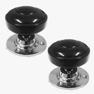 Black Resin Cottage Mortice Door Knob Set Plain Polished Chrome Backplate - Picture 1 of 3
