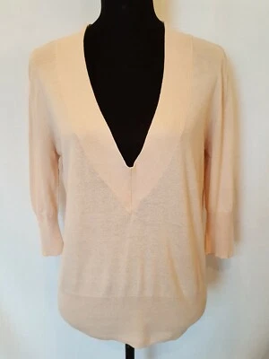 Halogen Women's Pullover Sweater Wheat Knit Elbow Sleeve Low V-Neck Sz M.  (E - Image 1 of 4