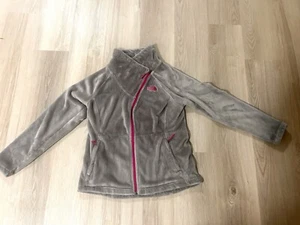 Size M Medium The North Face Grey Teddy Fleece Jacket women Pink Zipper - Picture 1 of 9