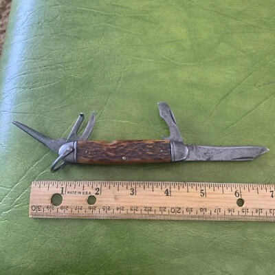 Navaja de Bolsillo Plegable Antigua Vintage Camillus New York Bone Stag Jack Camping Scout Foto 1 de 4