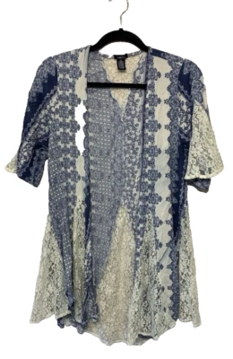 Rue 21 синий белый кардиган sz s пейсли кружева девчонки фестиваль концерт богемное * недостаток - Изображение 1 из 4