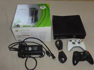 XBOX 360 SLIM MICROSOFT SYSTEM CONSOLE BLACK W CONTROLLERS 250 GB MODEL 1439 - Picture 1 of 11