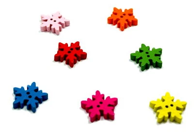 100 Schneeflocken Knöpfe bunte Farben Mix aus Holz 18mm Basteln Weihnachten⭐⭐⭐ - Bild 1 von 2