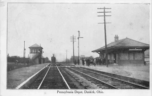 Dunkirk OH Pennsylvania Depot Train Station Railroad Ohio Postcard Postmark 1908 - Picture 1 of 7