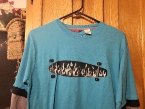 Unionbay Multicolor W/Flaming Skateboard Long Sleeve Men XL T-Shirt Faded Preown - Picture 1 of 7
