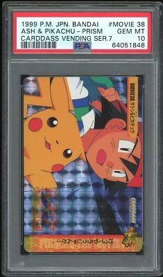 Pokemon Japanese Carddass Movie 38 Ash & Pikachu Prism 1999 Card PSA 10 64051848 - Image 1 of 2