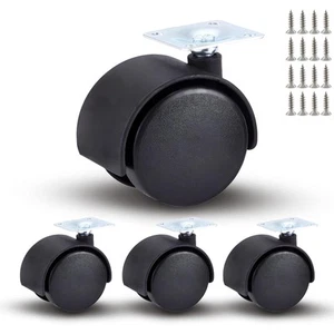 1 Inch Swivel Furniture Caster Wheels, Black Nylon Plate Casters Set of 4, He... - Picture 1 of 6