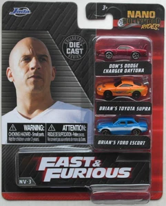 Jada Nano Fast & Furious 3-Pack Charger Daytona Toyota Supra Ford Escort Neu/OVP - Picture 1 of 4