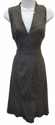 Vestido Zac Posen Tweed Sin Mangas Talla 2 Cuello en V Manchado Gris Forrado Cremallera Bonito Foto 1 de 4