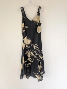 Vintage 90er Y2K Midikleid Damen Gr. 6 schwarz hellbraun Blumen Fee Whimsigoth Grunge - Bild 1 von 13