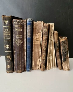 Antique Lot of 8 Classic Books 1800's Miniature Irving, Stevenson, Dickens More - Picture 1 of 11