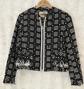TRELISE COOPER Black & White Tweed Zip Front Jacket Size 12 - Picture 1 of 8