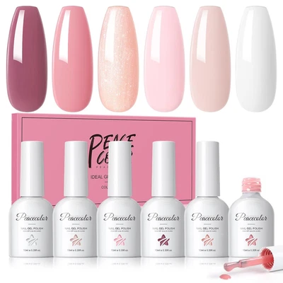 Set de Esmalte en Gel 10ml 6 Colores Nude Rosado Blanco Lechoso Glitter U V - Image 1 of 4