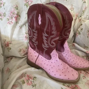 Youth Roper Cowgirl Boots New Size 7 Two Tone Pink Square Toe - Picture 1 of 8