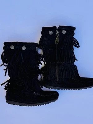 Minnetonka Niños Botas Altas con Cremallera 3 Capas de Cuero con Flecos Niñas Pequeñas Talla 8 Usadas en Excelente Condición Foto 1 de 3