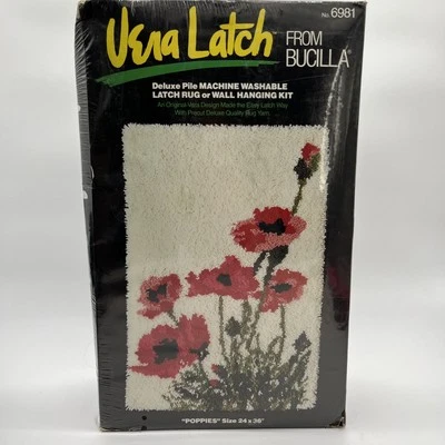 Bucilla Vera Latch Hook Rug/Wall Hanging Kit Poppies 24x36” Vintage New - Image 1 of 4