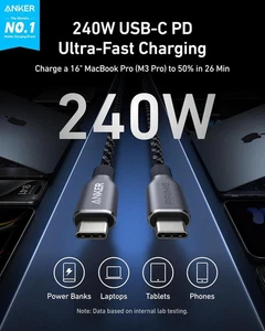 Anker Prime USB C Cable 240W Charging6ft Braided Nylon for iPhone 16/Galaxy S24 - Picture 1 of 6