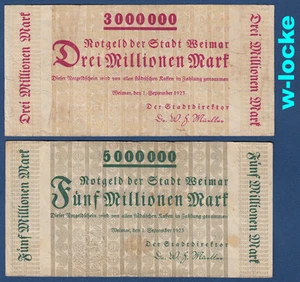 WEIMAR Stadt  3 + 5 Millionen Mark 1.9.1923  - Picture 1 of 1