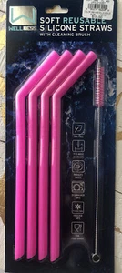 Silicone Straws Set of 4 Cleaning Brush Reusable Eco-Friendly Sustainable New - Picture 1 of 4