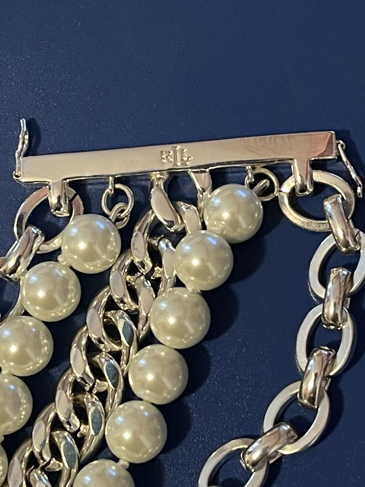 Pulsera Ralph Lauren Eslabones Multi-Hebra Tono Plata Cadena Perlas Simuladas RLL Foto 1 de 4