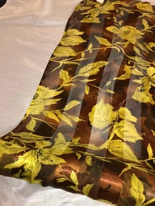 1 mtr brown floral satin stripe chiffon fabric..45” wide (114cm) dress,scarf,etc - Picture 1 of 2
