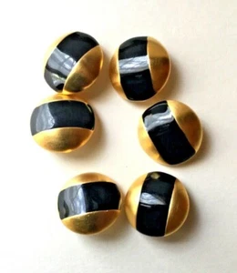 Black Enamel Gold Buttons Blazer Set of 6 Shank Very Pretty - Picture 1 of 3
