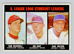 1967 Topps Card, #237 Sam McDowell, Jim Kaat & Earl Wilson, Strikeout Leaders