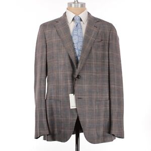 Caruso NWT Wool/Silk/Linen Sport Coat Size 56L US 46 Grayish Browns/Blues Plaid