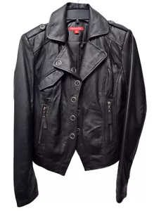 New York & Company Collection Women's Size XS Black Cropped Leather Biker Jacket - Picture 1 of 9