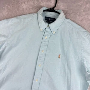 Camisa Polo Ralph Lauren Para Hombres Grande Azul Carne Poni Oxford Manga Corta Abotonada - Imagen 1 de 10