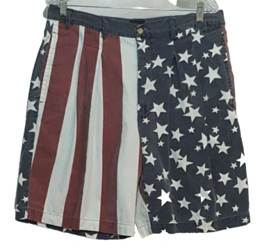 Pantalones Cortos de Denim Para Hombre Se Ajusta a 34 Rayas Estrella Rojo Blanco Azul Ligeros Plisados Foto 1 de 4