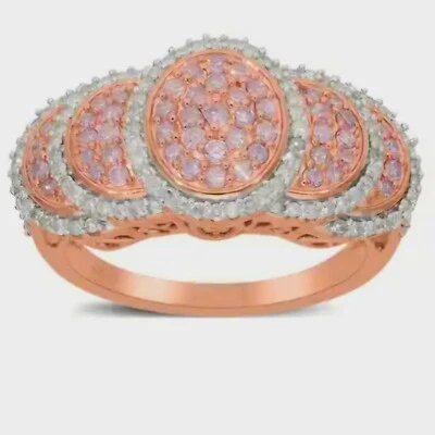 Anillo I3 de diamantes rosas y blancos naturales en oro rosa Vermeil sobre plata de ley Foto 1 de 3