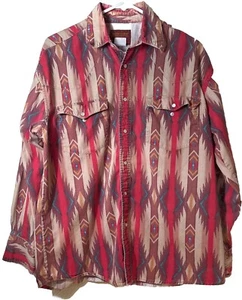 Vintage 90’s Rustler Wrangler Aztec Western Pearl Snap Southwest Stripe Shirt - Picture 1 of 12